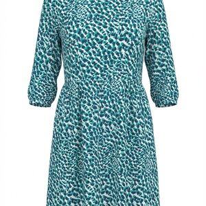 Boden Teal and White Long Sleeve Dress